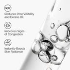Graphic showing the instant radiance and minimized pore benefits of Niacinamide 10% + Zinc 1%